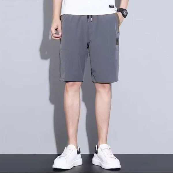 Sporty Gray Shorts with Elastic Waist for Running Gym with 2 Pockets