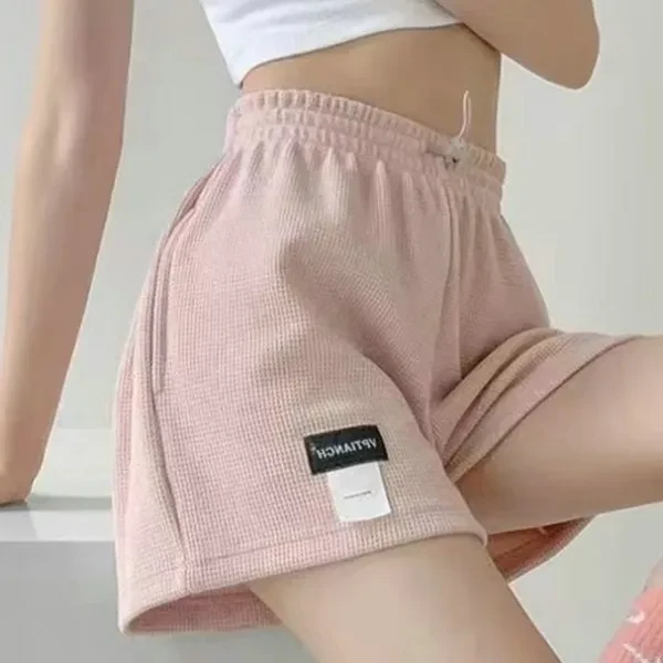 Pink Ribbed Athletic Shorts - Stay Active & Stylish High Waist Sports Shorts (Wo