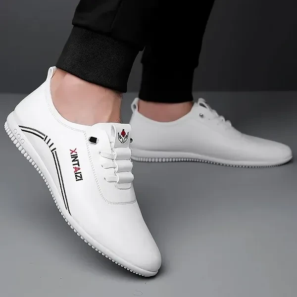 Letters Print PU Leather Slip On Men Flat Fashion Pointy Toe Flat Bottom Casual