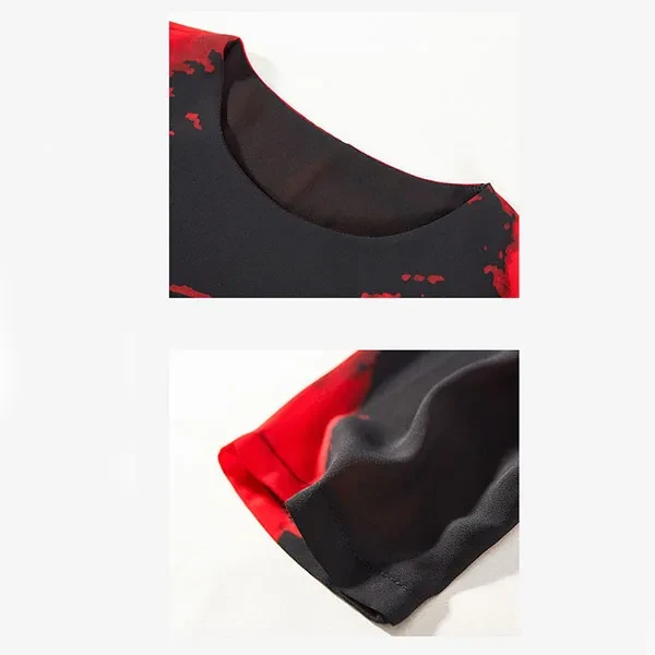 Ink Splash Print Long Sleeves Women Casual Dresses Round Neck Side Split Hem Loo