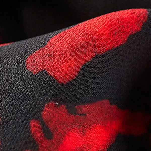 Ink Splash Print Long Sleeves Women Casual Dresses Round Neck Side Split Hem Loo