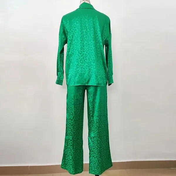 Luxury Design Turn Down Collar Shirt High Waist Wide Leg Casual Two Piece Summer