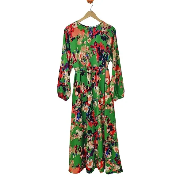 DORBE Brand Graphic Design Round Neck Long Sleeves Casual Wear Belted Plus Size