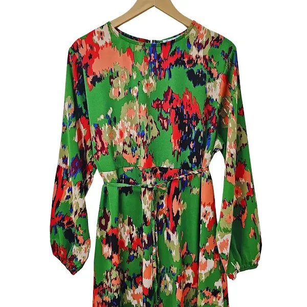 DORBE Brand Graphic Design Round Neck Long Sleeves Casual Wear Belted Plus Size