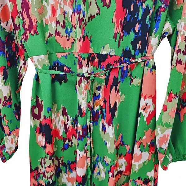 DORBE Brand Graphic Design Round Neck Long Sleeves Casual Wear Belted Plus Size