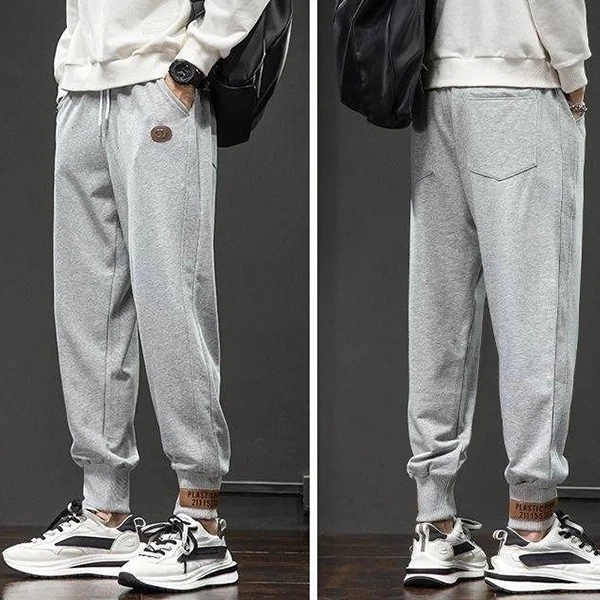 Gray Cotton Blend Elastic Waist Trouser for Men