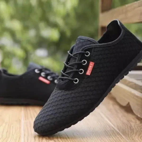 Hollow Breathable Mesh Design Men Casual Flat Shoes Lace Closure Almond Toe Walk