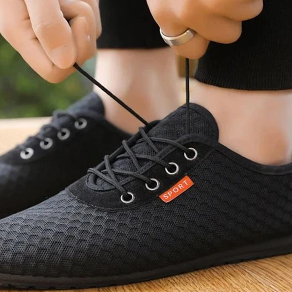 Hollow Breathable Mesh Design Men Casual Flat Shoes Lace Closure Almond Toe Walk