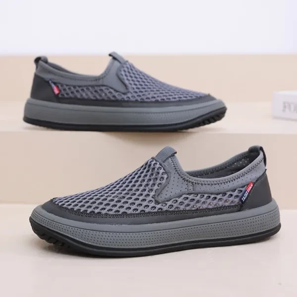 Breathable Mesh Hollow Men Casual Flat Shoes Slip On Soft Bottom Outdoor Walking
