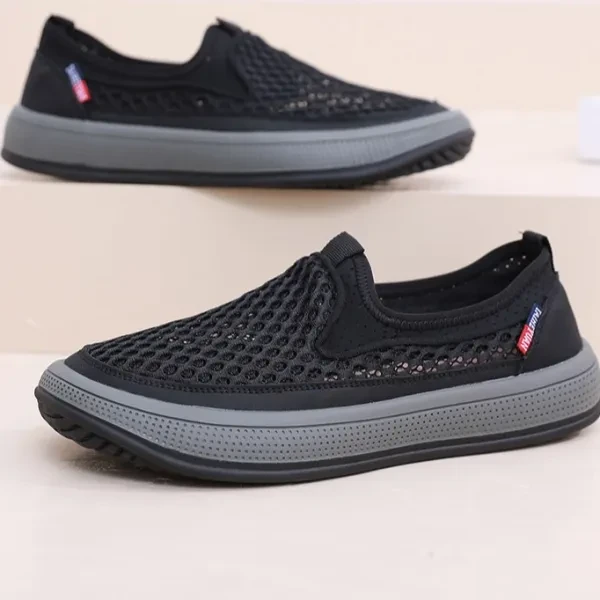 Breathable Mesh Hollow Men Casual Flat Shoes Slip On Soft Bottom Outdoor Walking