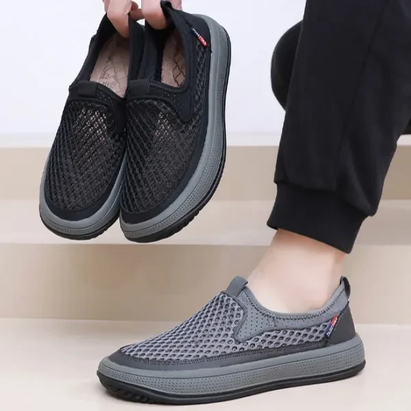 Breathable Mesh Hollow Men Casual Flat Shoes Slip On Soft Bottom Outdoor Walking