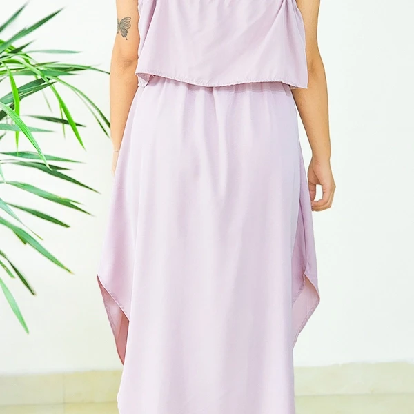 Summer Pink Two Layer Sleeveless Knot Waist Casual Midi Dress