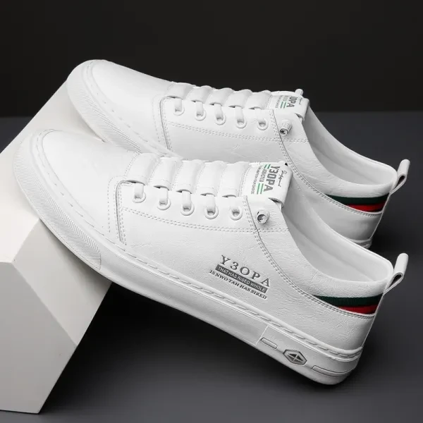 Letters Pattern Plain White Men Flat Shoes PU Leather Lace Closure Soft Bottom C