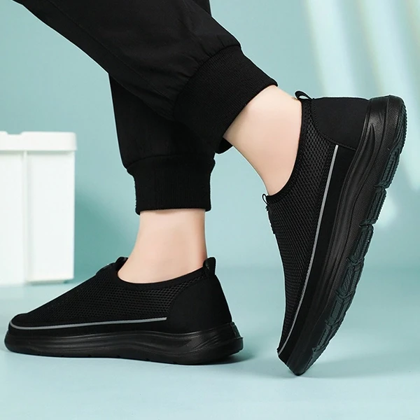 Breathable Mesh Panel Casual Flat Shoes For Men Slip On Soft Bottom Casual Walki