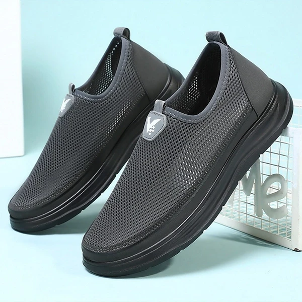 Breathable Mesh Panel Casual Flat Shoes For Men Slip On Soft Bottom Casual Walki