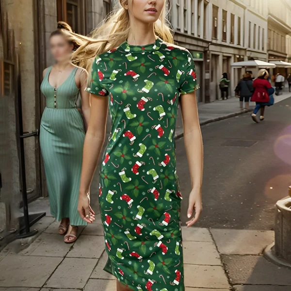 Merry Christmas Santa Claus Print Cocktail Dress - All-Seasons