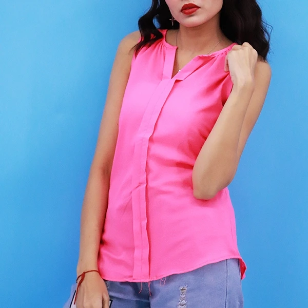 Hot Pink Sleeveless Cocktail Blouse - Elegant and Stylish Women's Casual