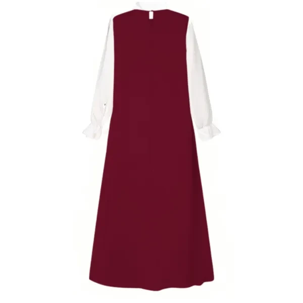 Muslim Women Claret Red Abaya Dress, A Line Patchwork Long Maxi Dress, Long Slee