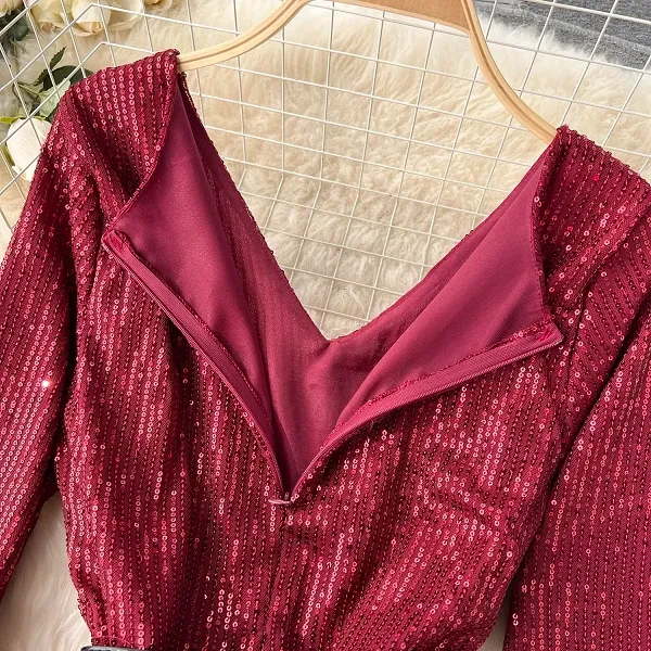 Trendy Golden Color V Neck Long Sleeves Dual Layered Maxi Women Designer Dress