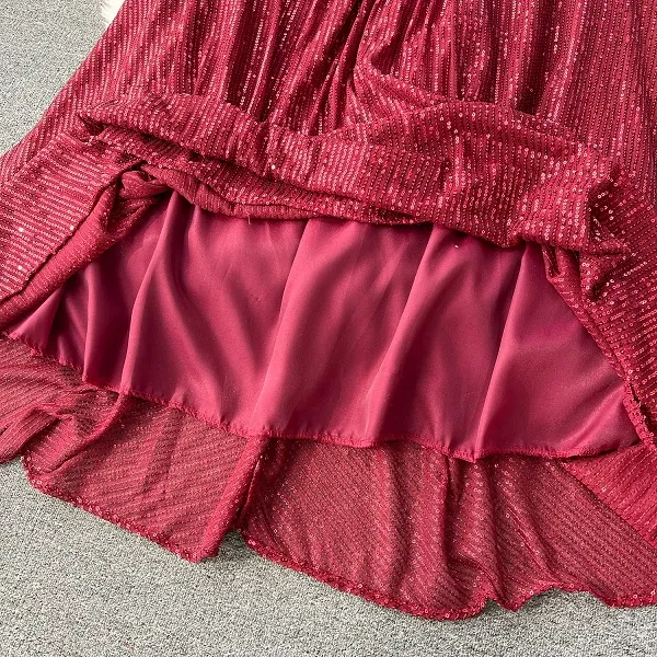 Trendy Golden Color V Neck Long Sleeves Dual Layered Maxi Women Designer Dress