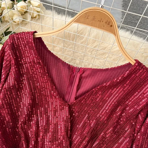 Trendy Golden Color V Neck Long Sleeves Dual Layered Maxi Women Designer Dress