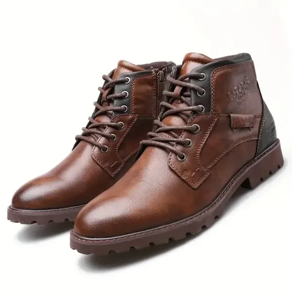 Brown Combat Men Boots Non-Slip Almond Toe Outdoor Hiking Chunky Boots For Men