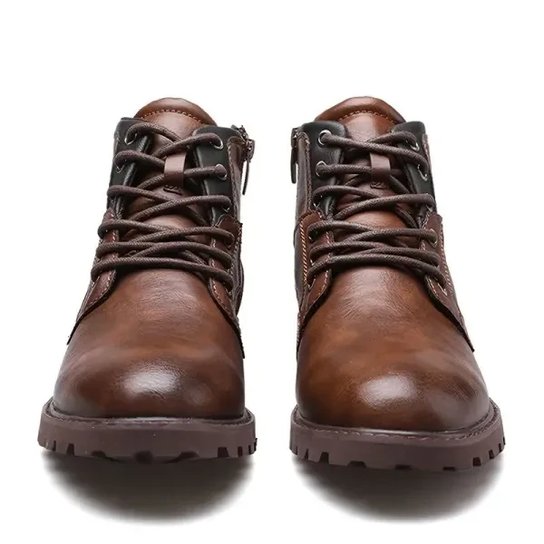 Brown Combat Men Boots Non-Slip Almond Toe Outdoor Hiking Chunky Boots For Men