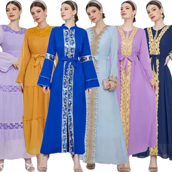 Floral Layer Design Round Neck Full Sleeves Tulle Overlay Maxi Charming Abaya Dr