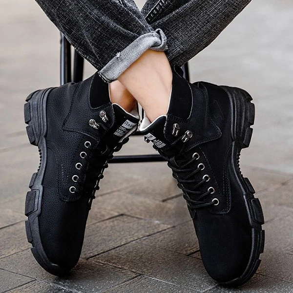 Black Lace Closure Ankle Boots for Men Non-Slip Almond Toe Fashionable & Comfort