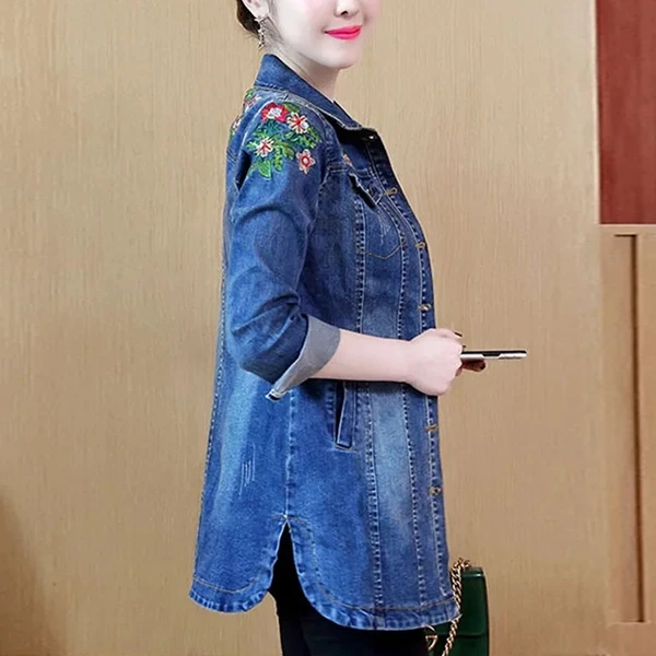 Blue Full Sleeves Fashion Women Denim Jacket Button Up Outerwear Summer Loose Lo