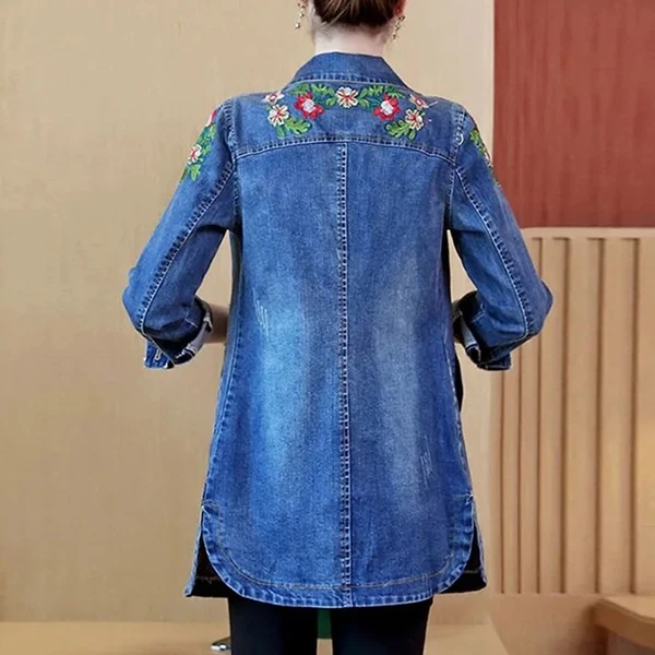 Blue Full Sleeves Fashion Women Denim Jacket Button Up Outerwear Summer Loose Lo