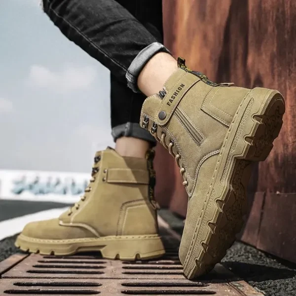 Khaki PU Leather Lace-up Boots for Men - Trendy Style for Parties Outdoor Advent