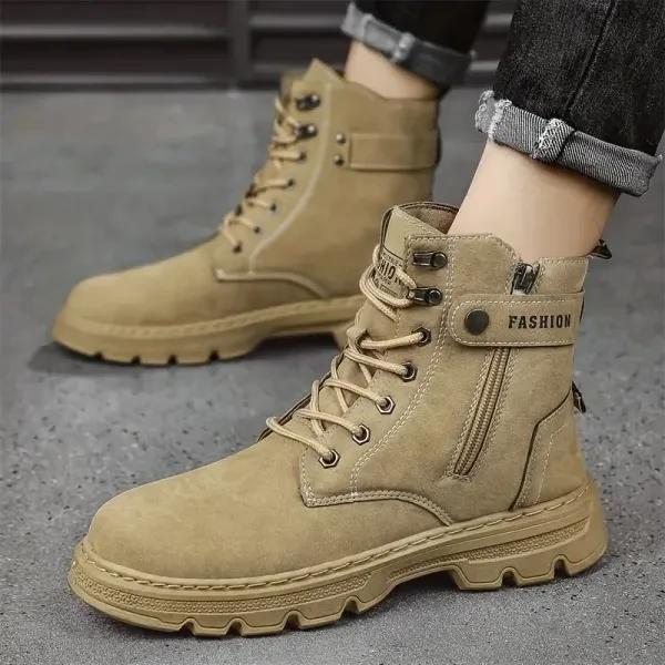 Khaki PU Leather Lace-up Boots for Men - Trendy Style for Parties Outdoor Advent