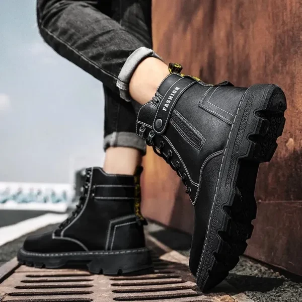 Men's Trendy Black PU Leather Ankle Boots for Parties & Outdoors