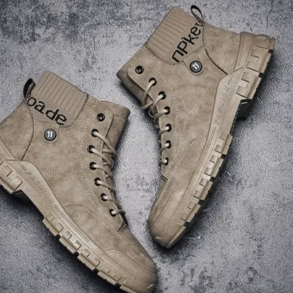 Men's Lace Closure Ankle Boots - Non Slip Almond Toe - Soft Sole - Outdoor Activ