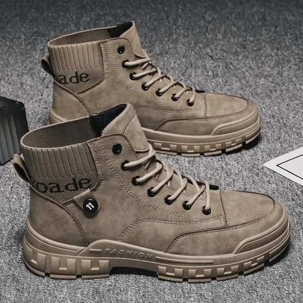 Men's Lace Closure Ankle Boots - Non Slip Almond Toe - Soft Sole - Outdoor Activ