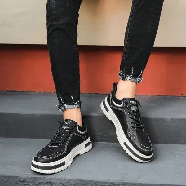 Black Lace Closure Men's Sneakers with Anti-Skid Sole - Ideal for Running and Pa