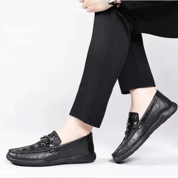 Crocodile Slip-On Loafers Men's Formal Shoes (Synthetic Leather Almond Toe Flat