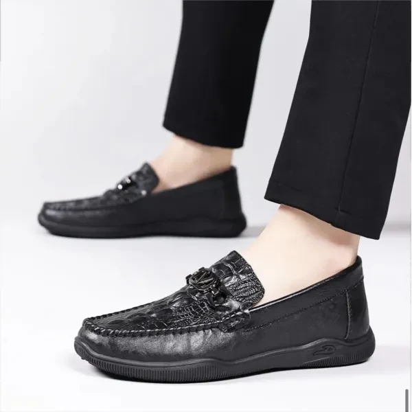 Crocodile Slip-On Loafers Men's Formal Shoes (Synthetic Leather Almond Toe Flat