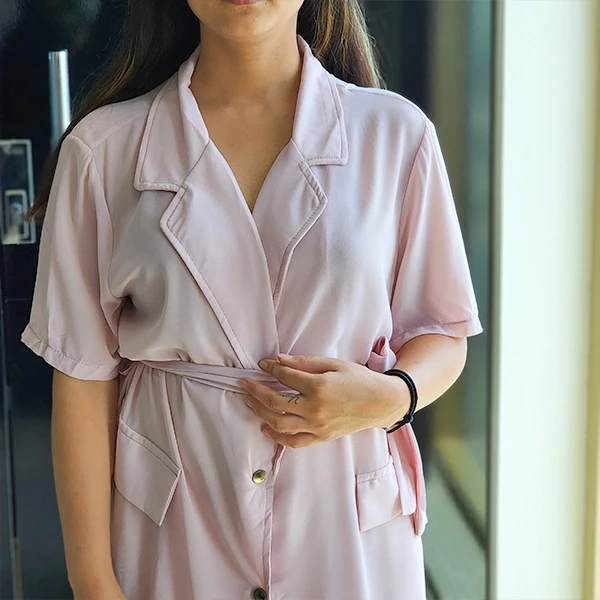 Stylish Women's Pink Long Cardigan with Waist Strap Jacket