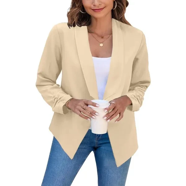 Plain Apricot Long Sleeve Lapel Neck Formal Office Wear Open Style Outerwear Wom