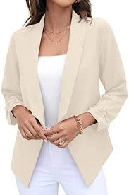 Plain Apricot Long Sleeve Lapel Neck Formal Office Wear Open Style Outerwear Wom