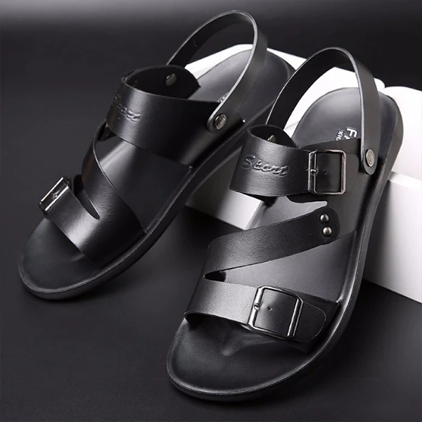 Fashionable Synthetic Leather Men Sandals Slip On Convertible Slippers Buckle De
