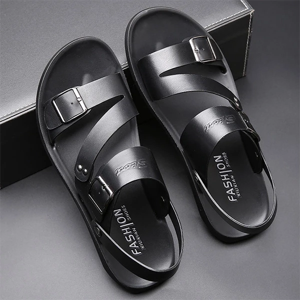 Fashionable Synthetic Leather Men Sandals Slip On Convertible Slippers Buckle De