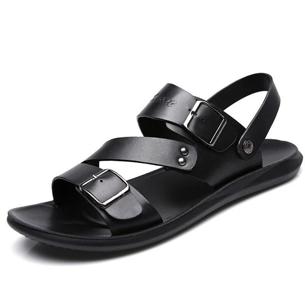 Fashionable Synthetic Leather Men Sandals Slip On Convertible Slippers Buckle De