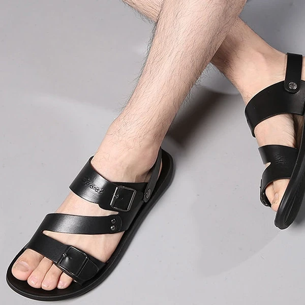 Fashionable Synthetic Leather Men Sandals Slip On Convertible Slippers Buckle De