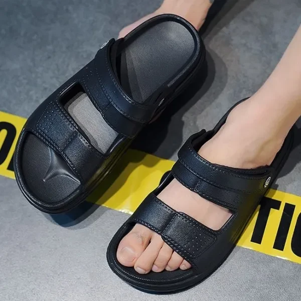 Comfy Open Toe Men's Black Sandals with Strap - Non Slip Indoor Outdoor Footwear