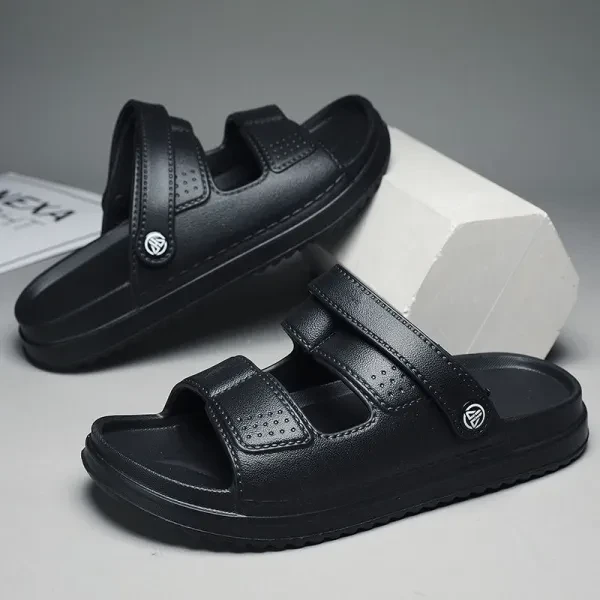 Comfy Open Toe Men's Black Sandals with Strap - Non Slip Indoor Outdoor Footwear
