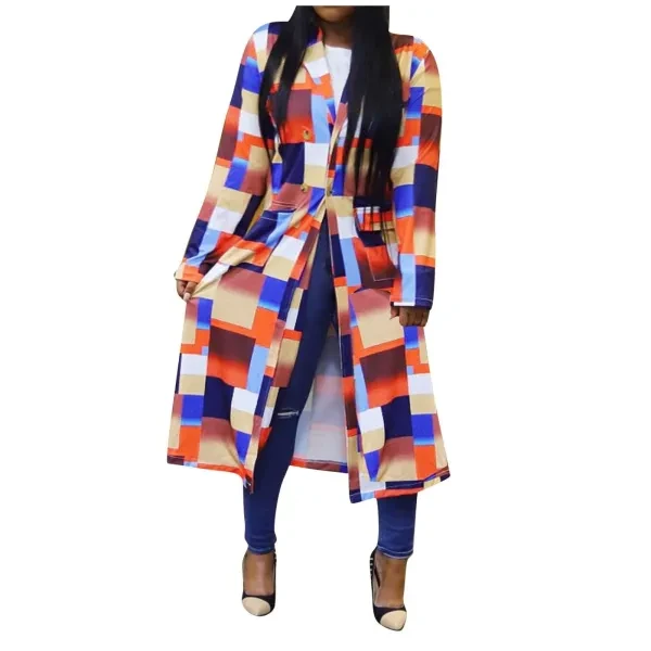 Plaid Hooded Trench Coat with Buckle Closure - Orange