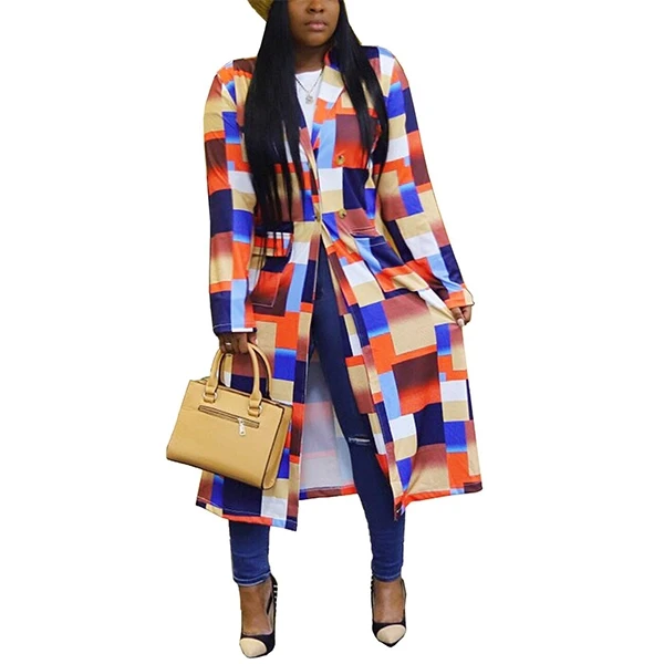 Plaid Hooded Trench Coat with Buckle Closure - Orange